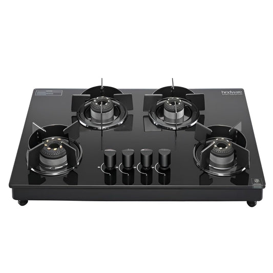 Hindware Coral Black 4 Burner Gas Stove with Auto Ignition