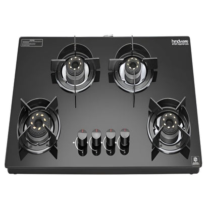 Hindware Coral Black 4 Burner Gas Stove with Auto Ignition