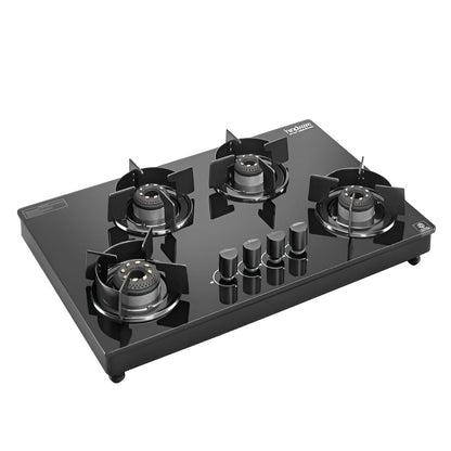 Hindware Coral Black 4 Burner Gas Stove with Auto Ignition
