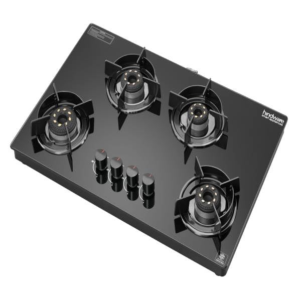 Hindware Coral Black 4 Burner Gas Stove with Auto Ignition