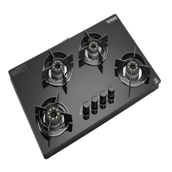 Hindware Coral Black 4 Burner Gas Stove with Auto Ignition