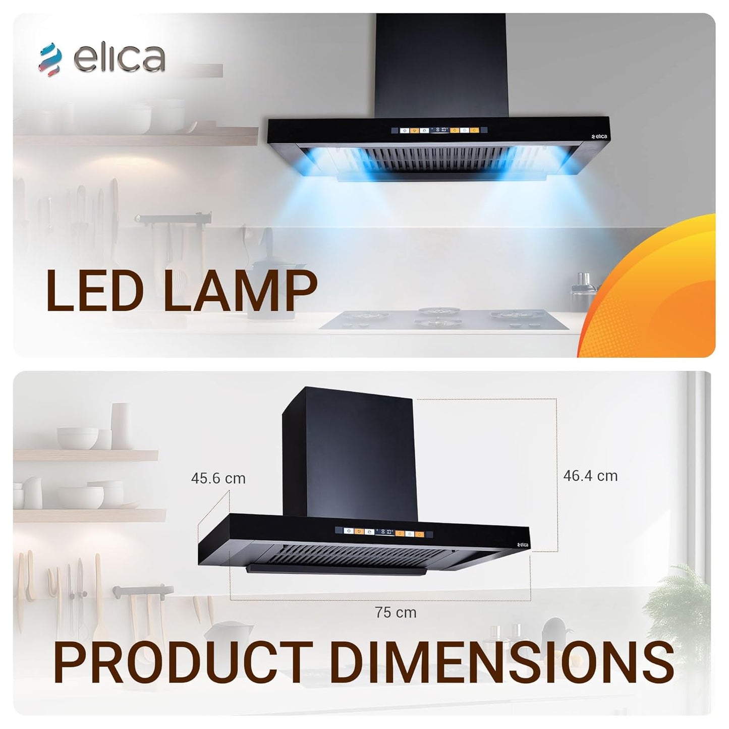 Elica 75 cm Wall Mounted Chimney T 75 SMART BLDC FL HAC LTW MS NERO