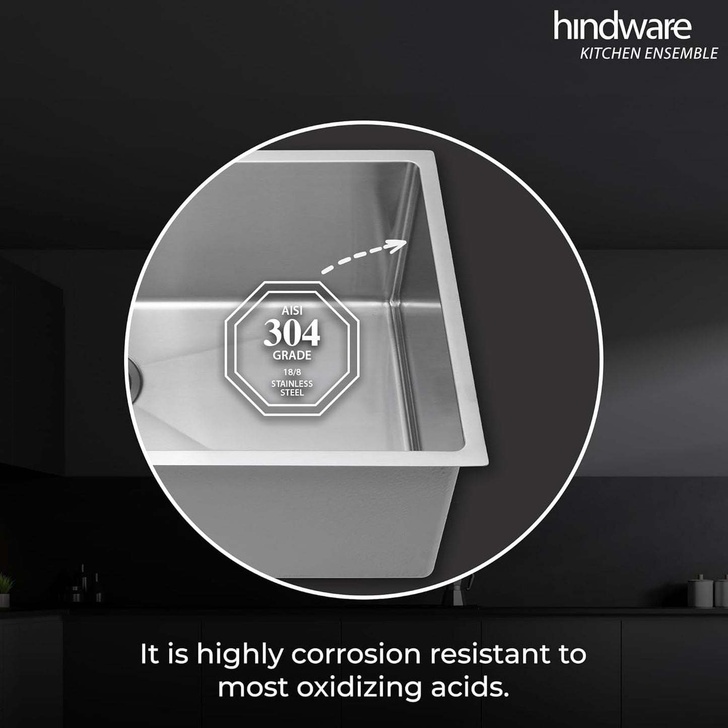 Hindware Domingo Neo Kitchen Sink 30"x18"x9"| 304 Grade Stainless Steel