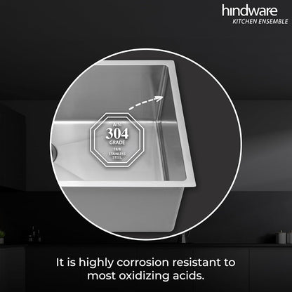 Hindware Domingo Neo Kitchen Sink 30"x18"x9"| 304 Grade Stainless Steel