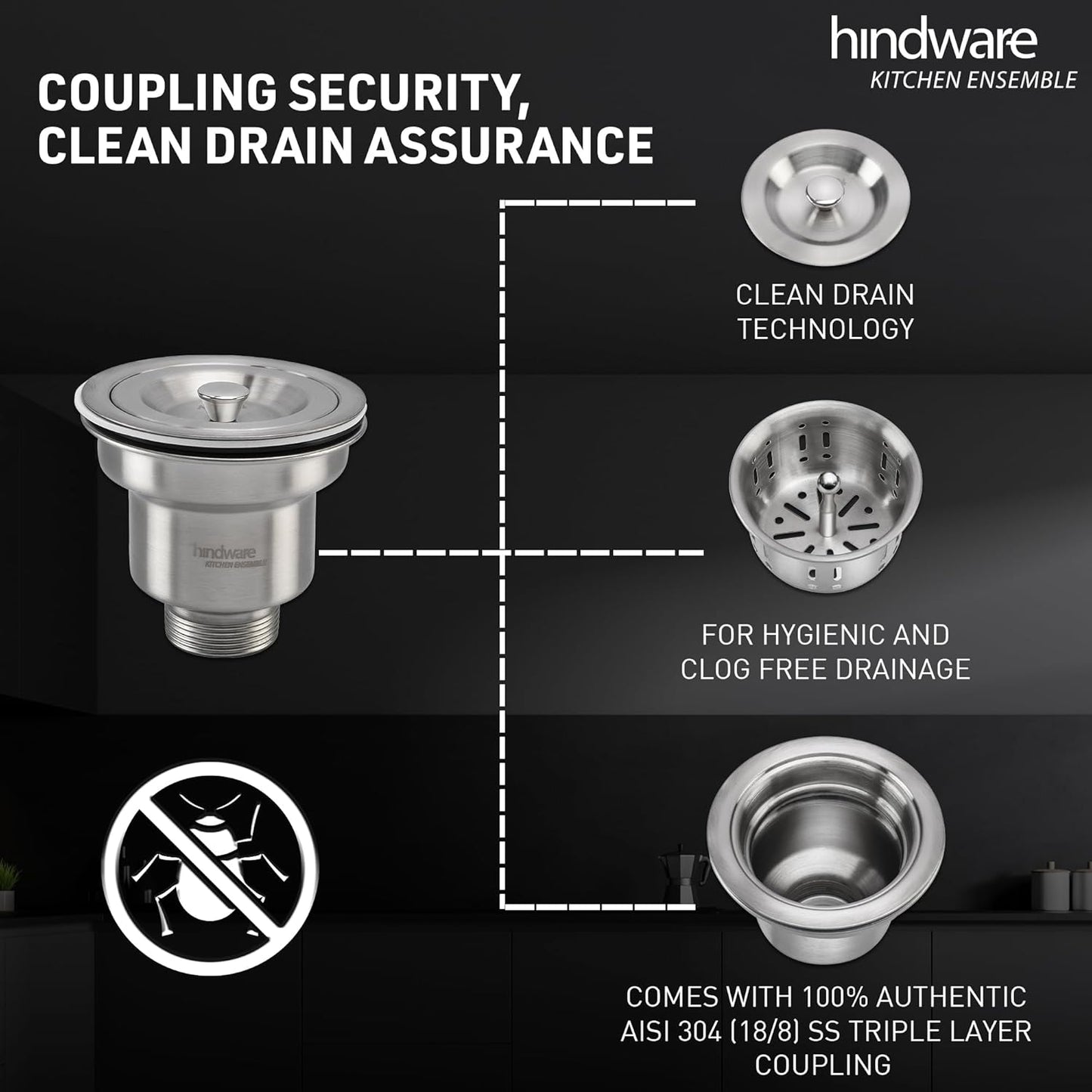 Hindware Domingo Neo Kitchen Sink 30"x18"x9"| 304 Grade Stainless Steel