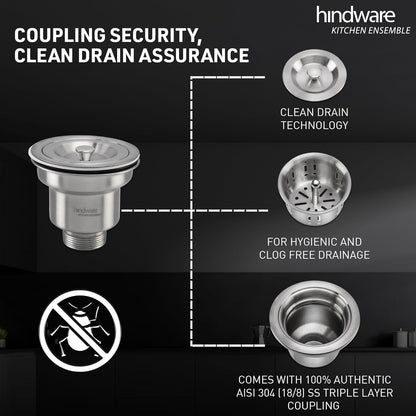 Hindware Domingo Neo Kitchen Sink 30"x18"x9"| 304 Grade Stainless Steel