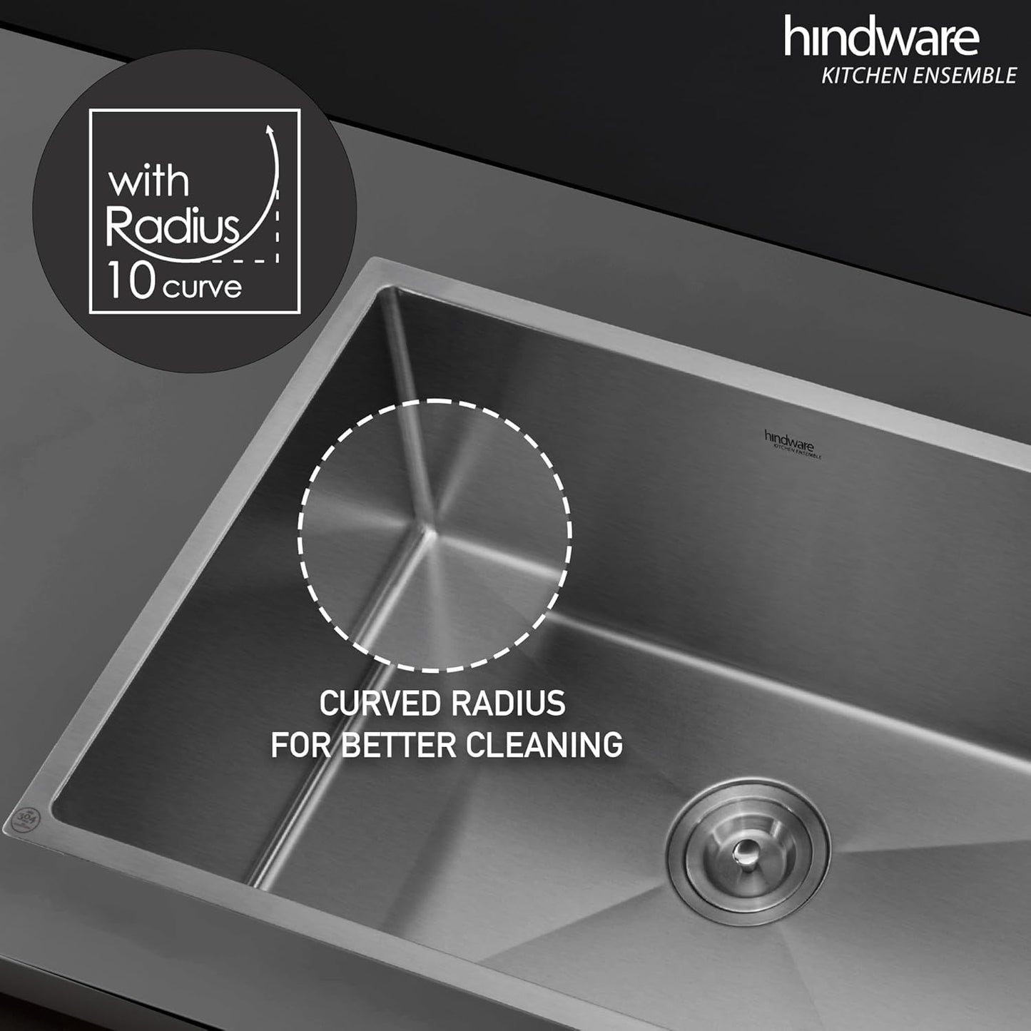 Hindware Domingo Neo Kitchen Sink 30"x18"x9"| 304 Grade Stainless Steel