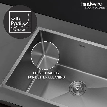 Hindware Domingo Neo Kitchen Sink 30"x18"x9"| 304 Grade Stainless Steel