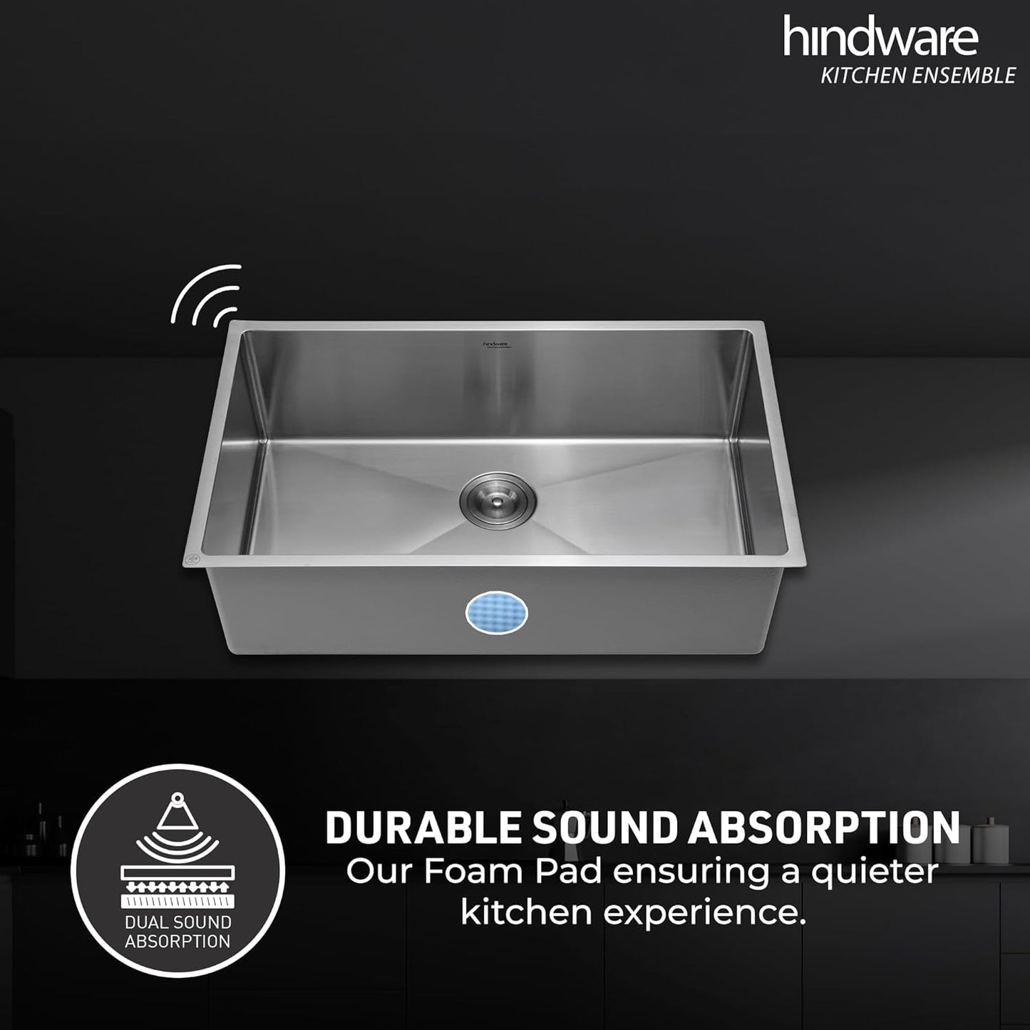 Hindware Domingo Neo Kitchen Sink 30"x18"x9"| 304 Grade Stainless Steel